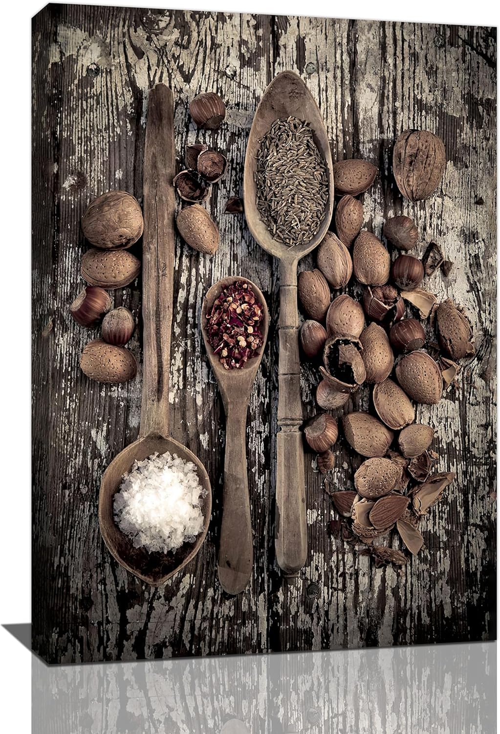 Bogosip Rustic Kitchen Wall Art Farmhouse Kitchen Spoon Pictures Wall Decor Kitchen Spices Canvas Prints Painting Artwork Decoration for Kitchen Dining Room Restaurant 16"x24"