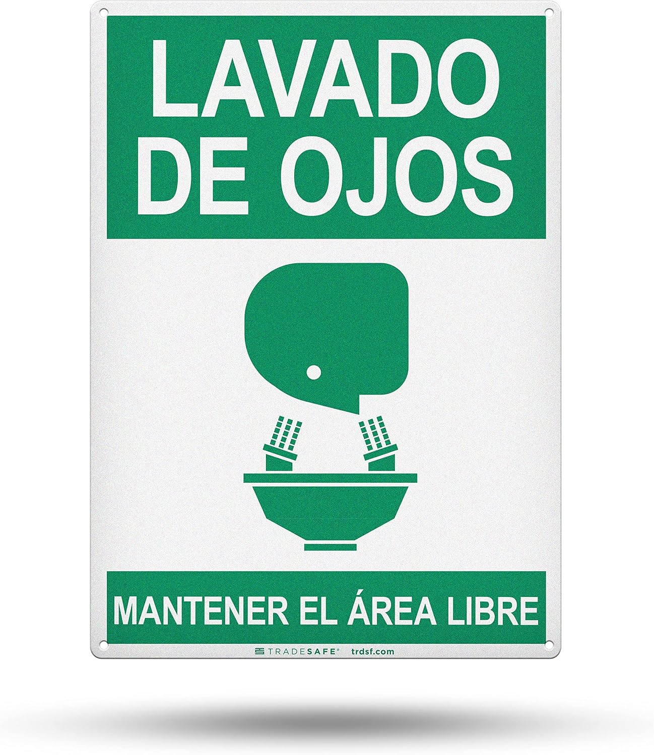 TRADESAFE Eye Wash Station Sign, Lavado De Ojos Mantener El Área Libre Spanish Sign, Quick Install Aluminum Safety Sign, Light Reflective, UV-Resistant, Waterproof, 10” X 14” Signs for Business