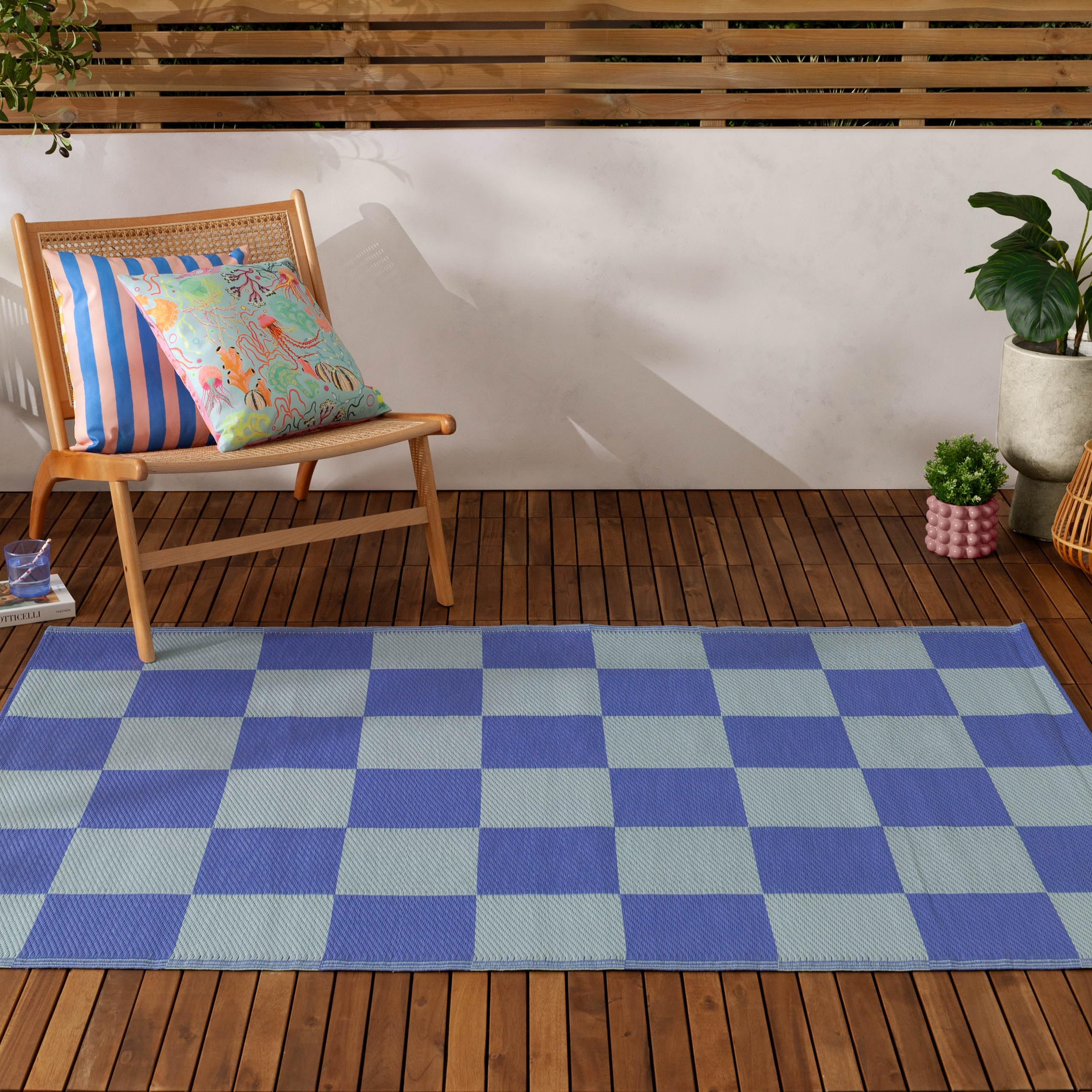 Furn Checkerboard Outdoor Rug in Blue | Size: 120cm x 180cm