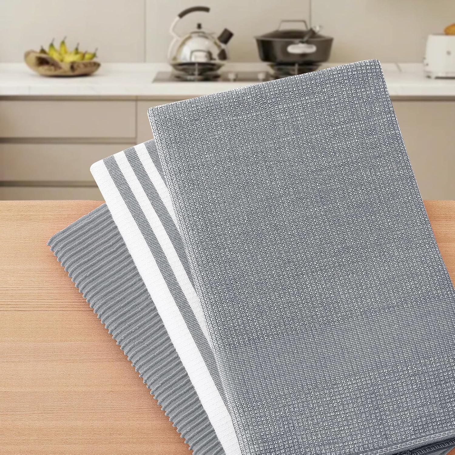 Homaxy Premium Kitchen Towels(18”x 28”, 6 Pack), Large Cotton 380 GSM Kitchen Hand Towels, Soft and Absorbent Terry Dish Towels, Multipurpose Tea Towel Set with Hanging Loop, Grey - Image 7