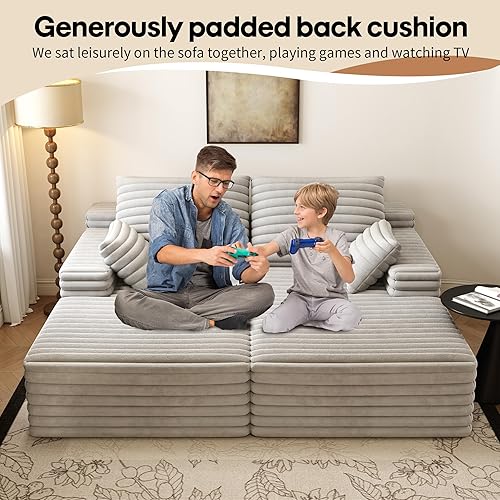 Miniatura 4 de Tumbona doble de gran tamaño de 80 pulgadas, sofá cama afelpado de nube, sofá tapizado sin estructura, asiento profundo, no requiere montaje,