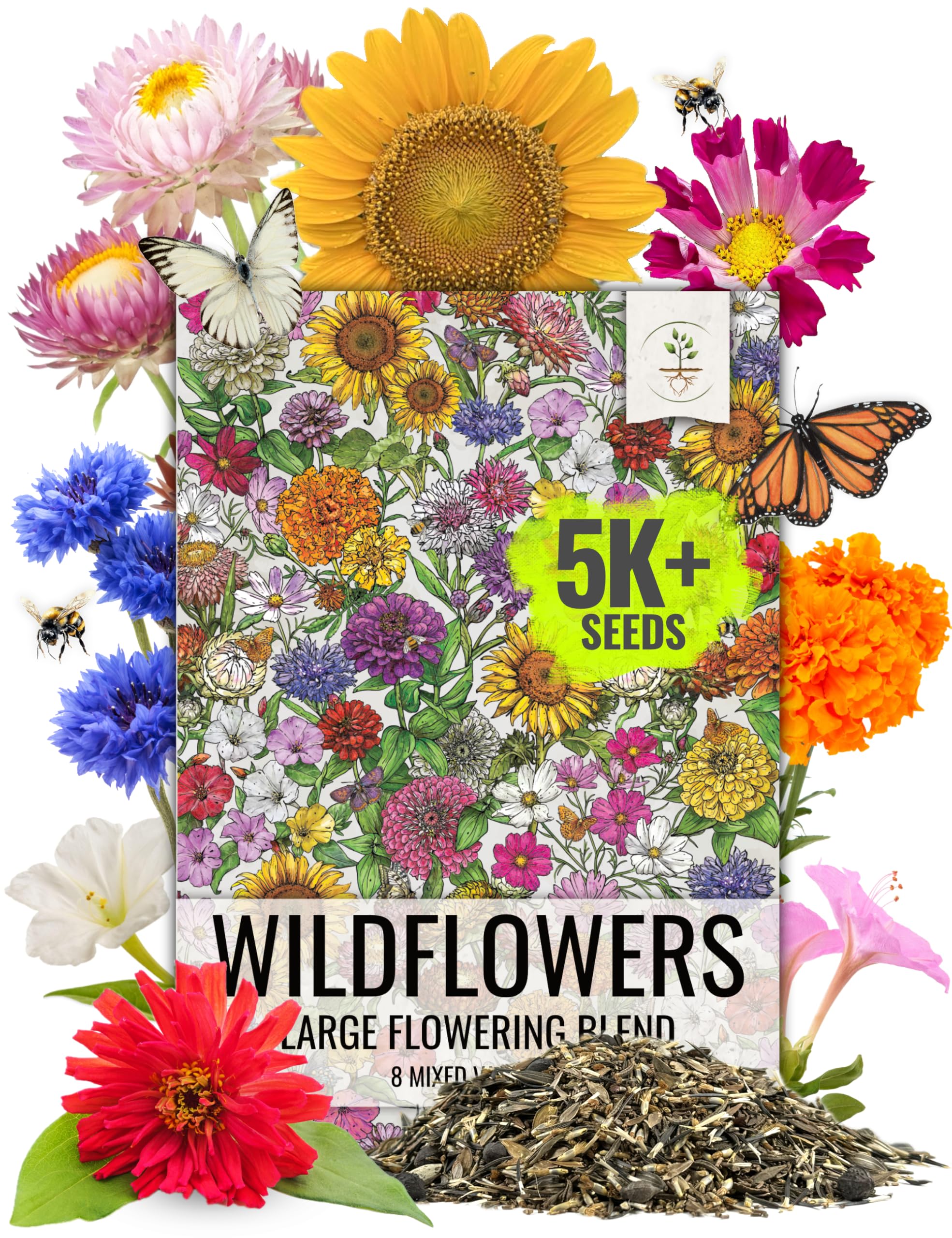 Seed Needs Garden Flower Seeds Large Blooms Mix Hummingbird and Butterfly | 1 Ounce No Filler 7 Varieties Open Pollinated | Resealable Package Live Wild Flower Seed | Bulk
