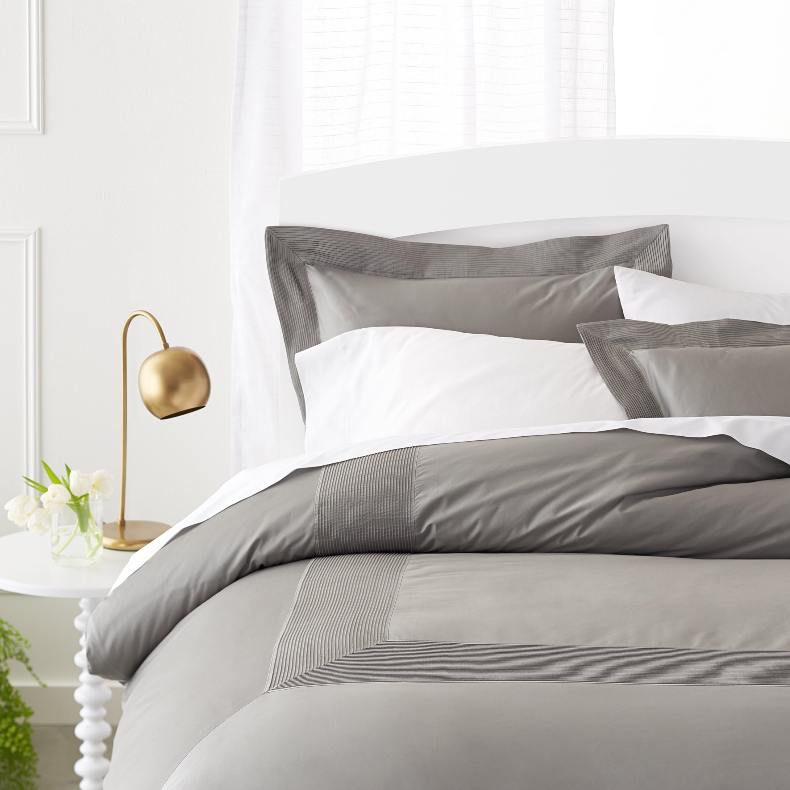 Amazon Brand – Pinzon 400-Thread-Count Egyptian Cotton Sateen Duvet And Sham Set - Full or Queen, Sterling