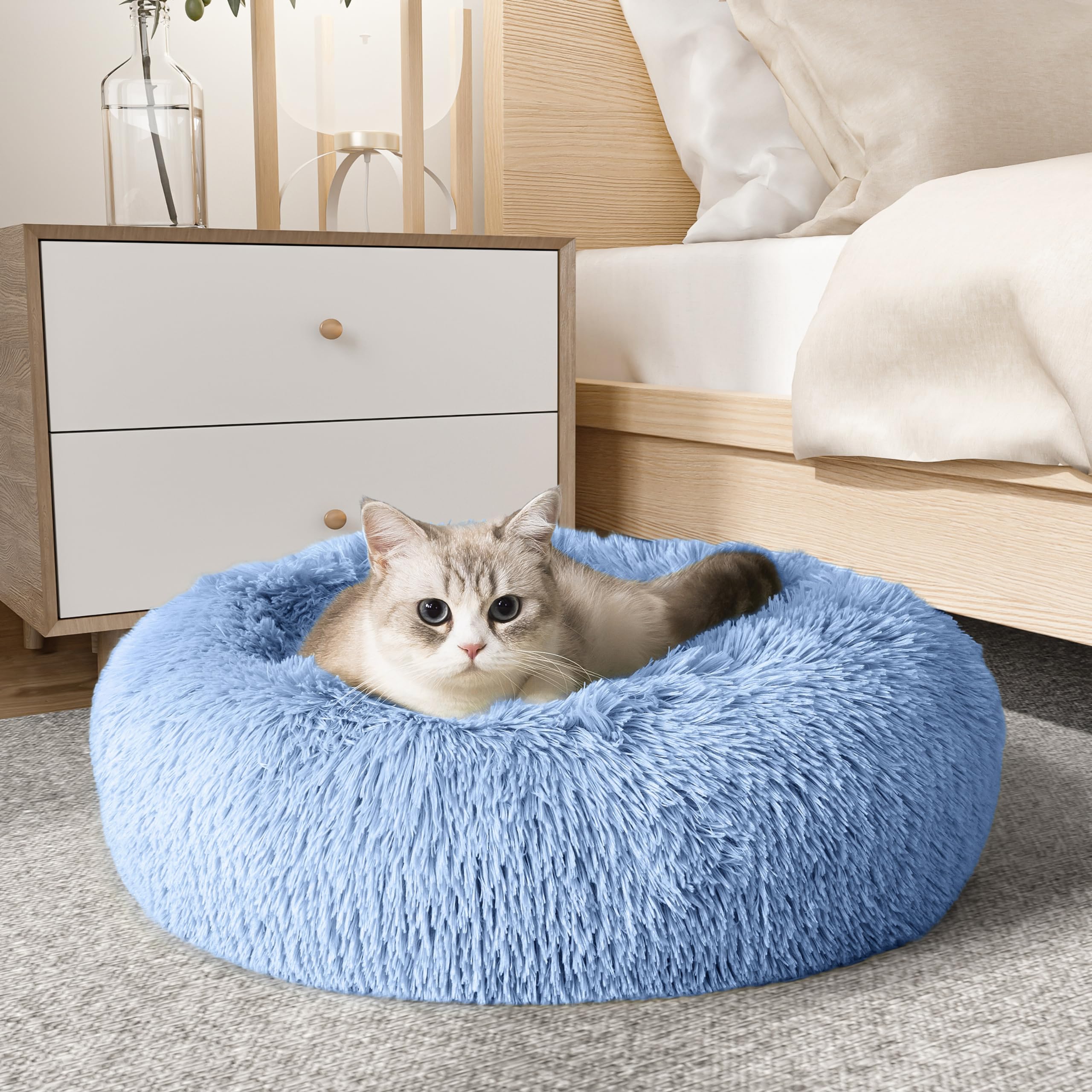 WESTERN HOME WH Calming Dog Bed & Cat Bed, Anti-Anxiety Donut Dog Cuddler Bed, Warming Cozy Soft Dog Round Bed, Dog Cat Cushion Bed for Small Medium Dogs and Cats