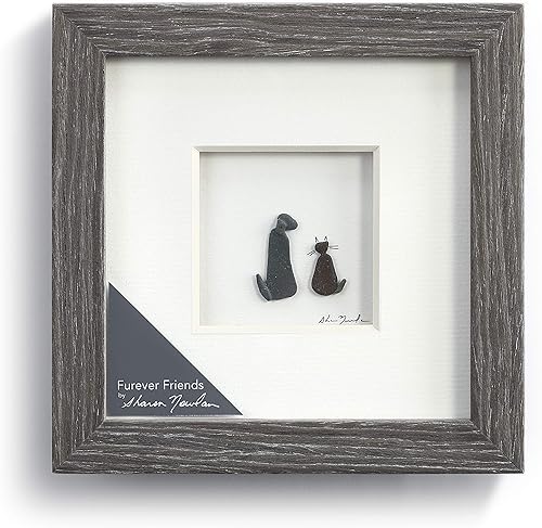 DEMDACO Sharon Nowlan Furever Friends - Arte de pared con marco de madera y guijarros de cristal blanco de 6 x 6 pulgadas