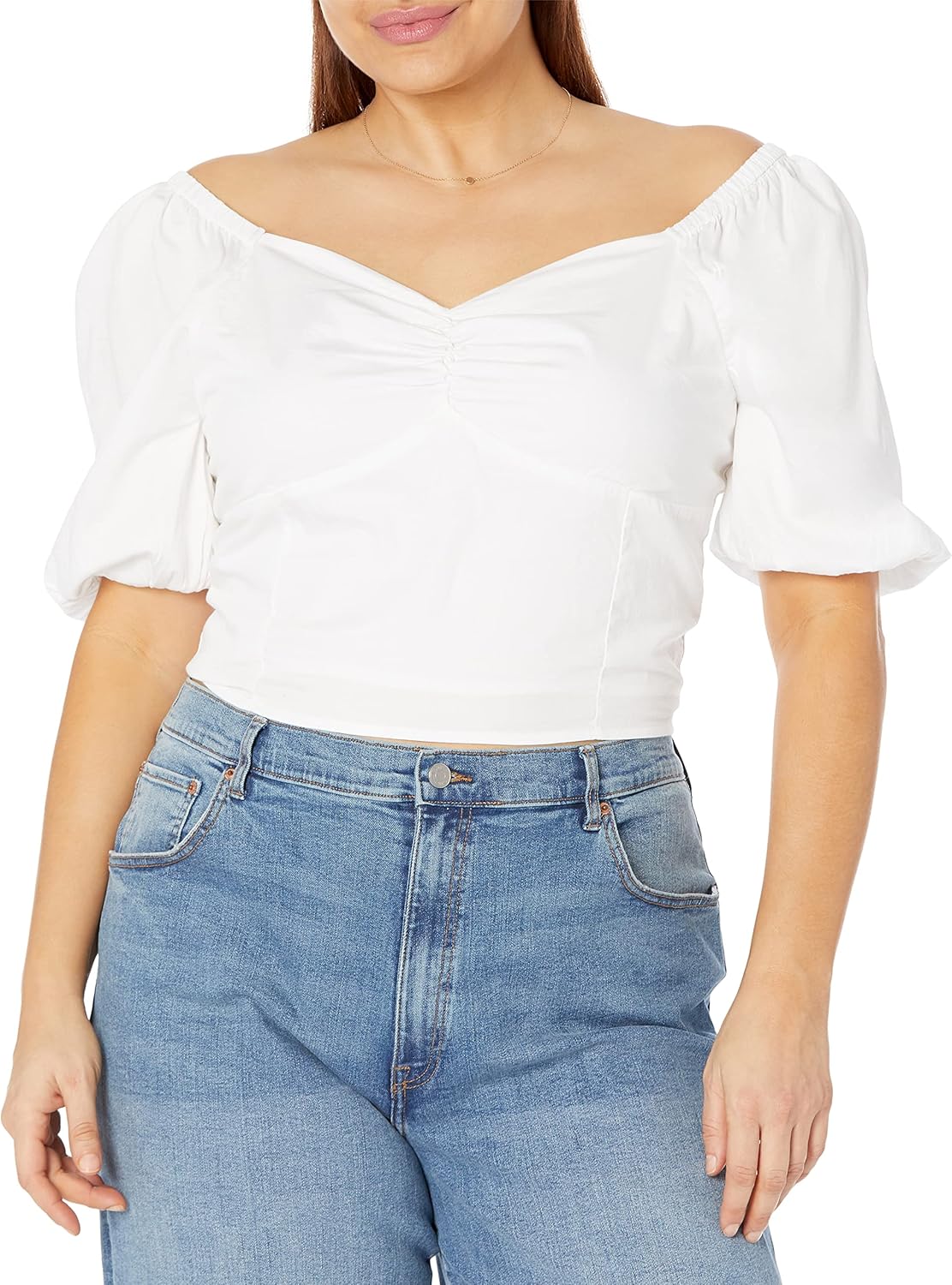 The Drop Womens Annie Sweetheart Neckline Puff-Sleeve Smocked Back Top