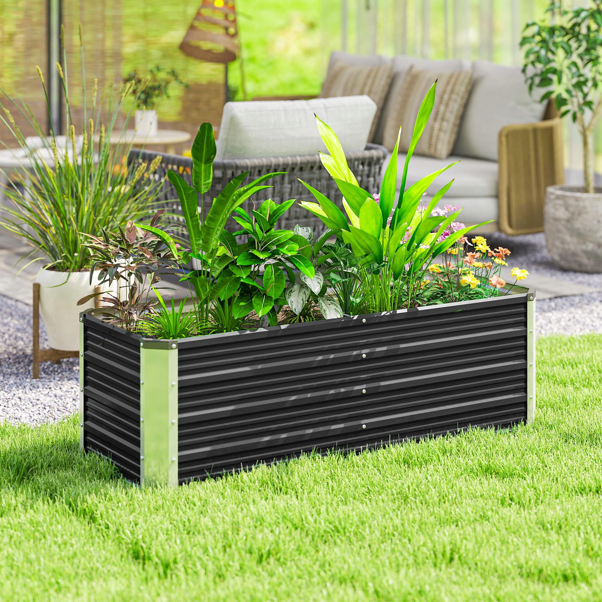 Outsunny Hochbeet aus Stahl mit Handschuhe 125 x 47 x 44 cm Kohlegrau | Schmal Gartenbeet, Pflanzkasten, Blumenkasten, Blumenkübel