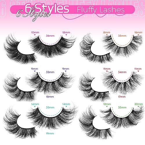 Miniatura 3 de Eefofnn Pestañas esponjosas, 30 pares de pestañas postizas de visón, 6 estilos, pestañas de tira mixta, pestañas de ojo de gato, pestañas de visón
