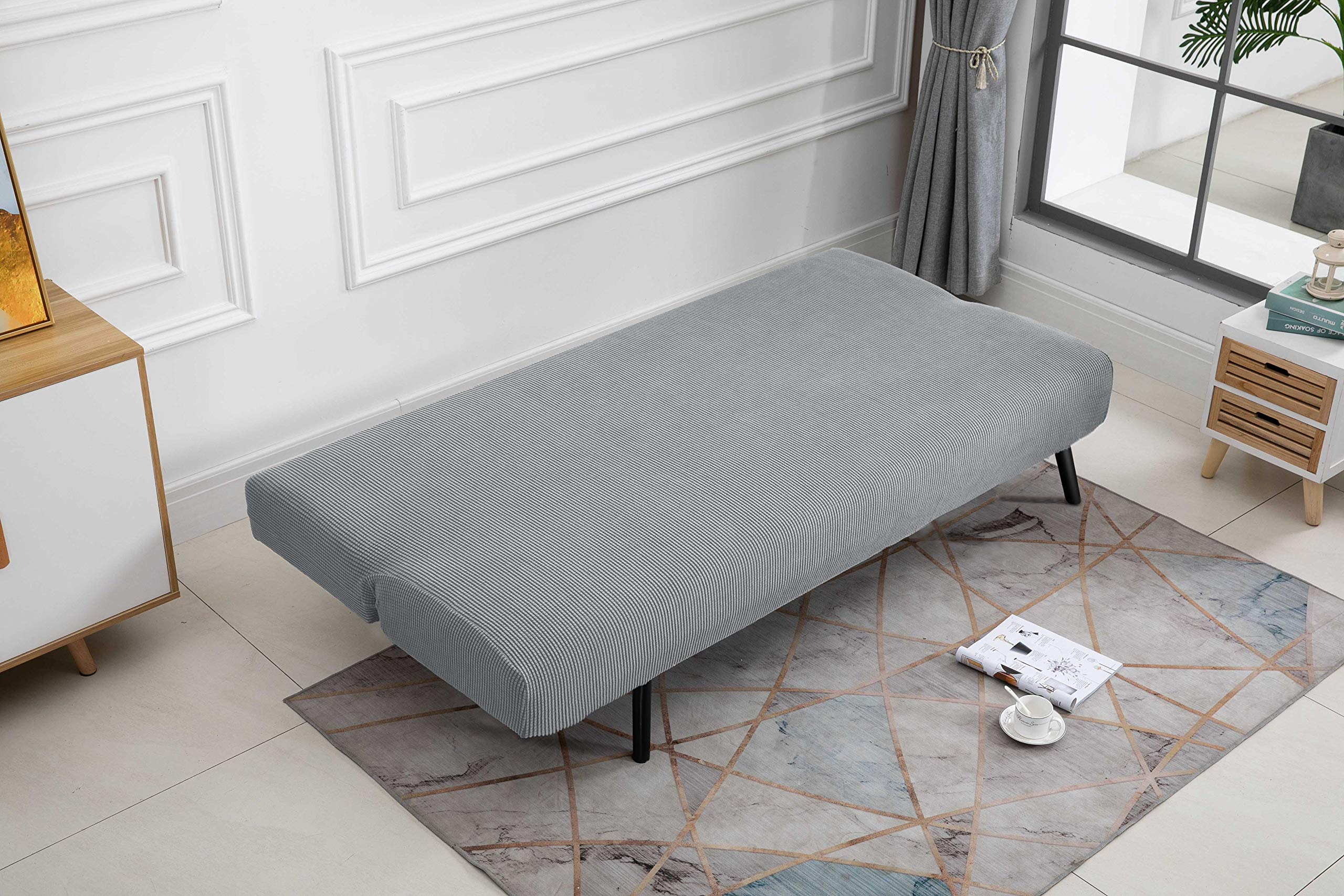 TIANSHU Copridivano Senza Braccioli, Copridivano 3 Posti Senza Braccioli Elasticità Jacquard Antiscivolo Copridivano Clic Clac Pieghevole Regolabile (3Posti, Grigio Chiaro)