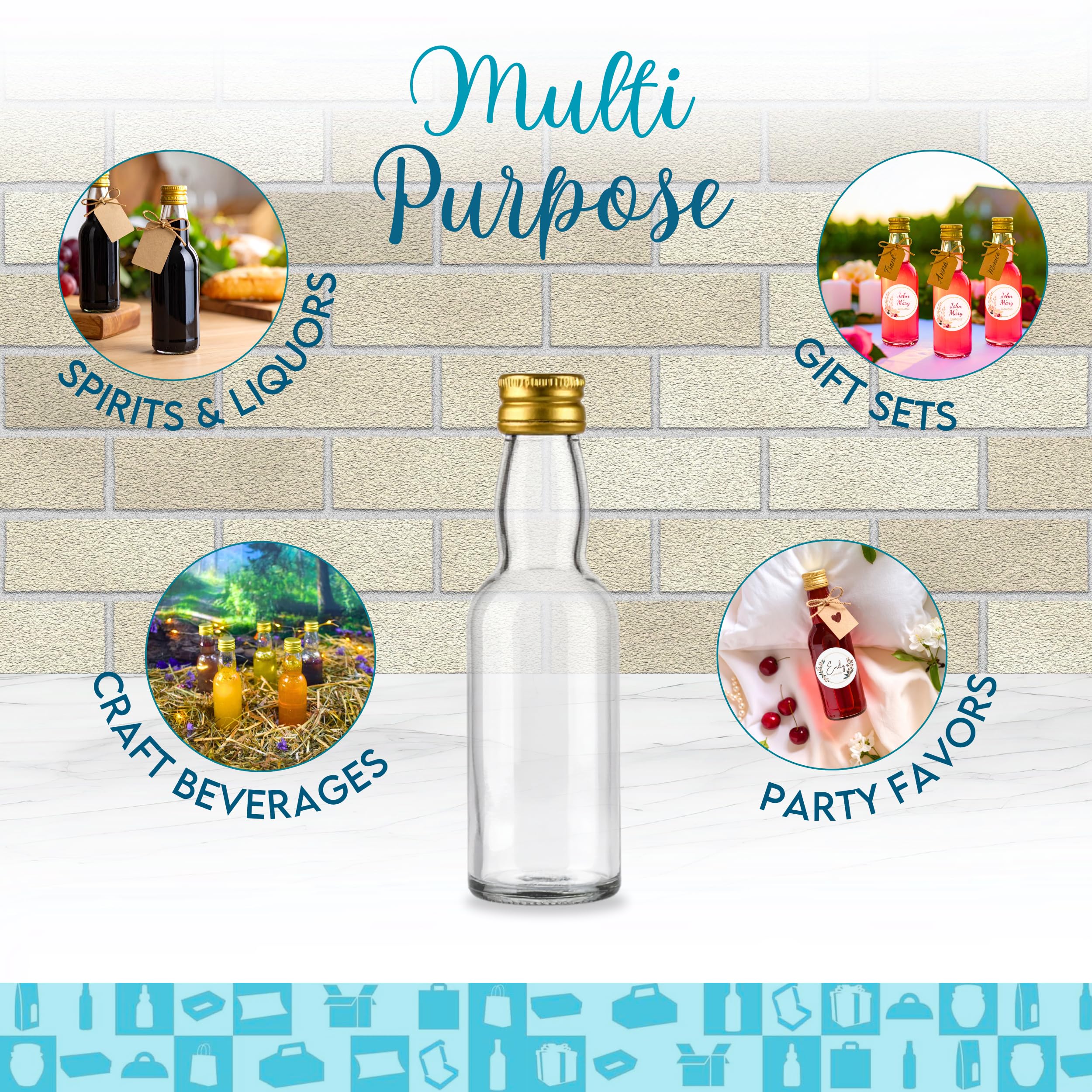 100 Mini-Flaschen aus Glas, 50 ml, 5 cl, für Alkohol – Niedliche leere Süßigkeiten, ideal für Hochzeitsgeschenke, Whisky, Rum, Sauce – kleine Fläschchen für Gäste, kleines Glas, einzigartiges Geschenk Lebensmittel & Getränke