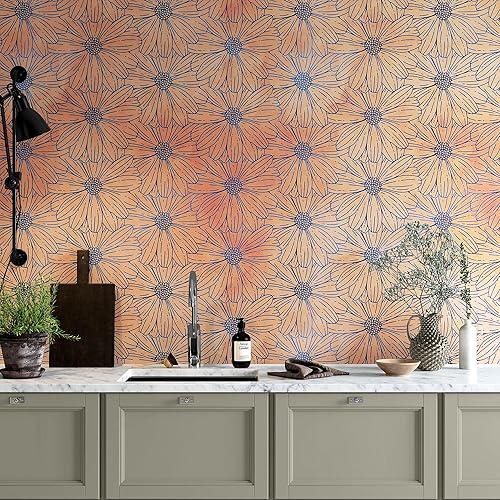 Miniatura 6 de Papel pintado de flores - Papel pintado botánico - Patrón de naturaleza de flores silvestres - Mural de pared floral para despegar y pegar. Mural de