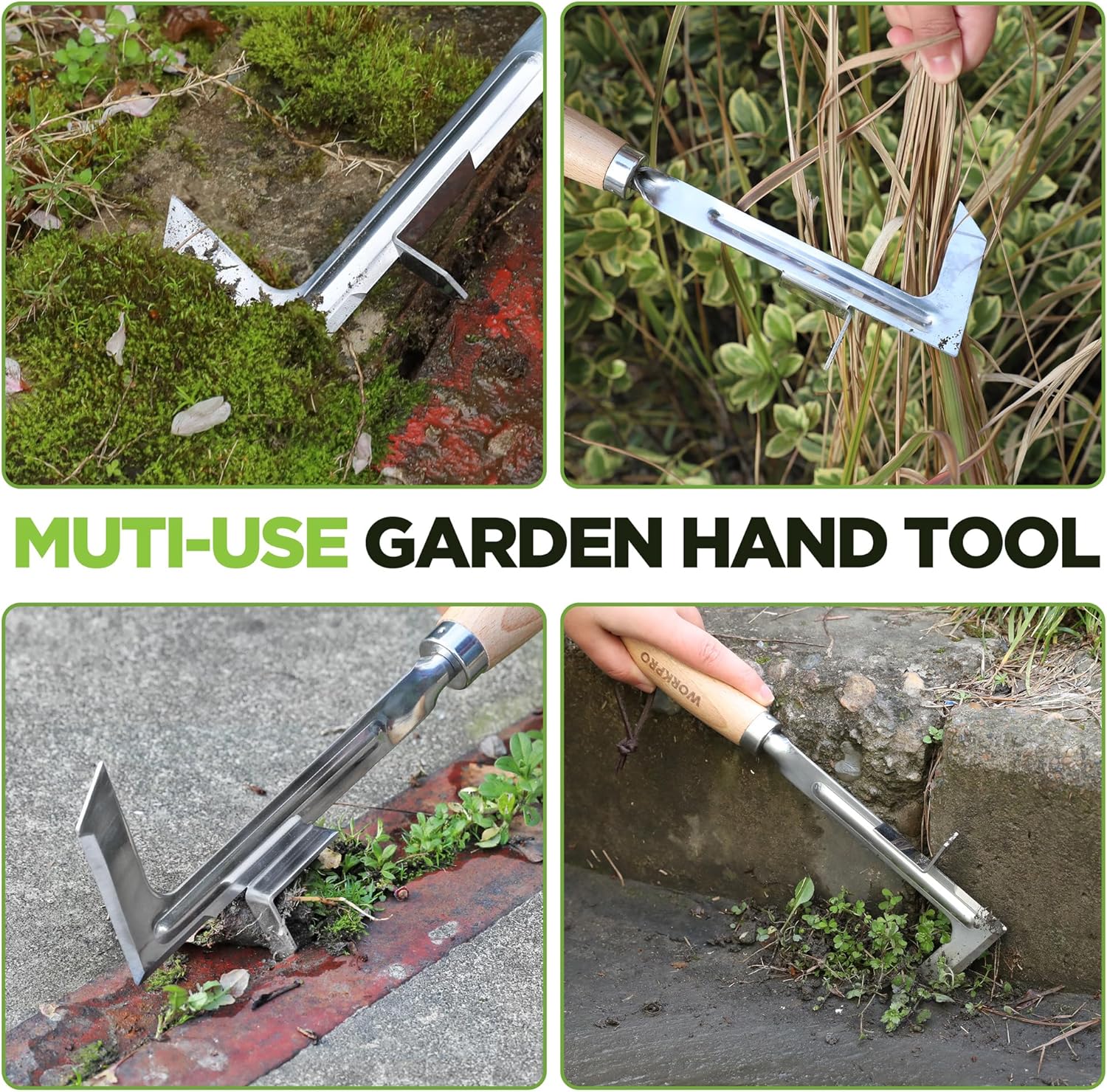 WORKPRO Cordless Grass Shear & Shrubbery Trimmer & 12" Stainless Steel Crevice Weeding Tool with Beech Wood Handle