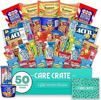 Microwave​ Snack Care Package - ​50 Piece​ Bulk Variety Pack Box Snack Box Gift Idea for Adults ​and ​Kids ​with Ramen​, ​Popcorn, Mac n Cheese, Pop-tarts, Assorted Chips, Granola Bars and Candy