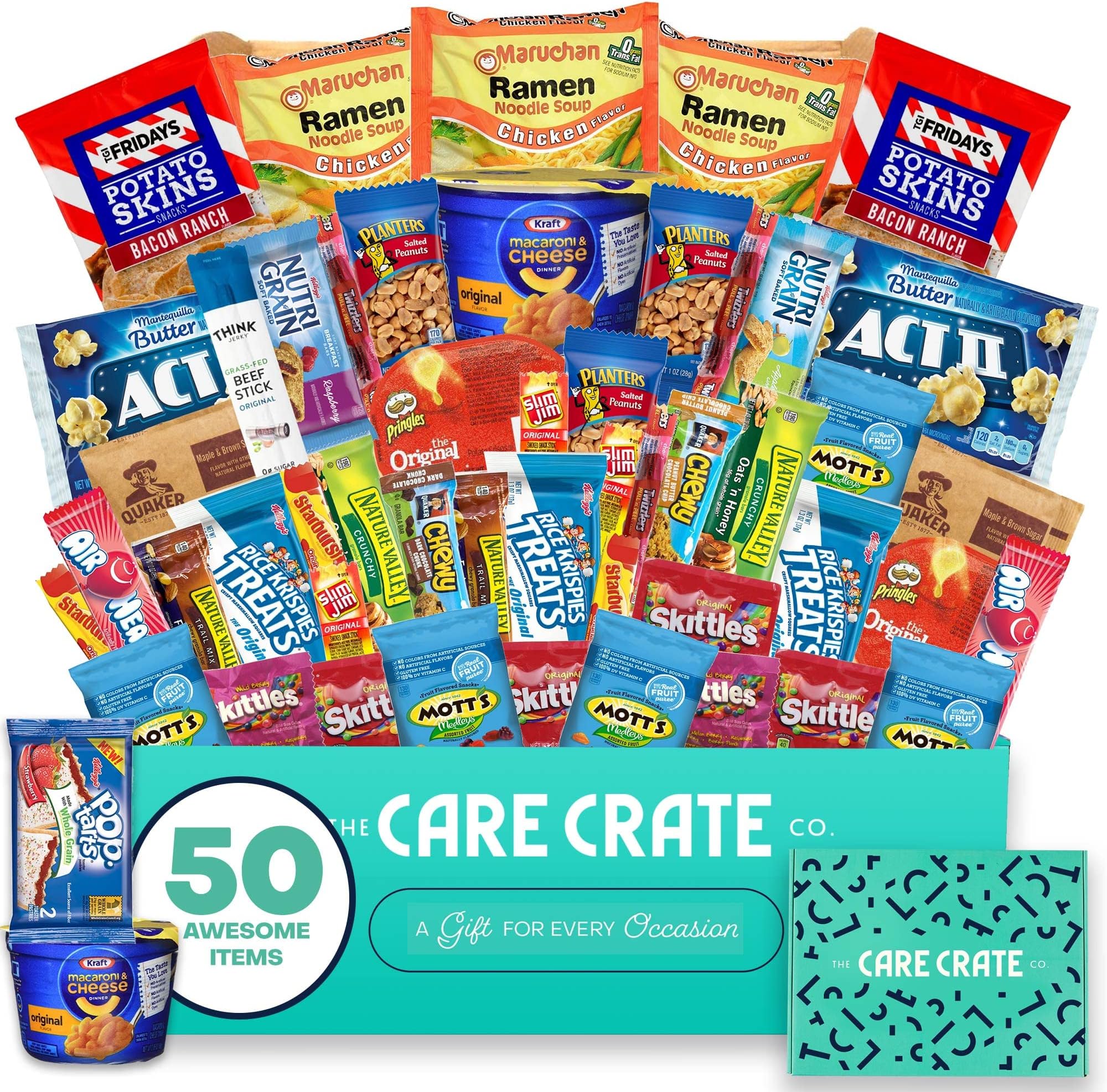 Microwave​ Snack Care Package - ​50 Piece​ Bulk Variety Pack Box Snack Box Gift Idea for Adults ​and ​Kids ​with Ramen​, ​Popcorn, Mac n Cheese, Pop-tarts, Assorted Chips, Granola Bars and Candy