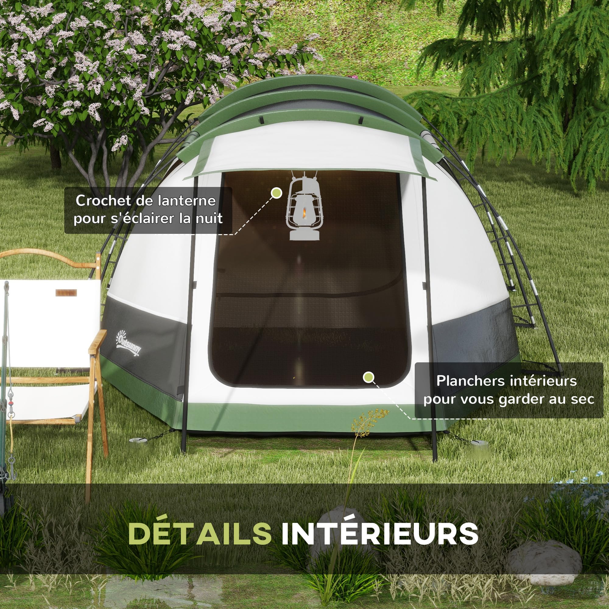Outsunny Tente de Camping familiale 3-4 Personnes légère et ventilée, Tente Tunnel avec Porche étanche 3000 mm, Montage Facile, Sac de Transport Inclus, Gris