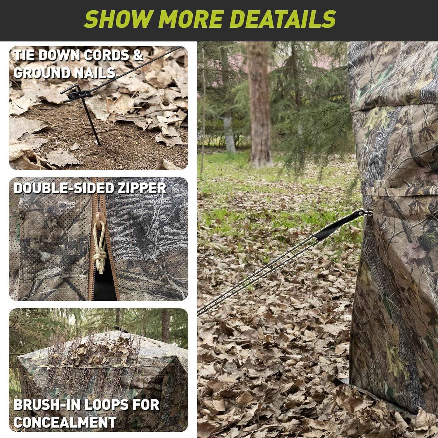 Hunting Blind, 360° See Through Ground Blind for Turkey Hunting, Turkey Ground Blind, Hunting Blind for Turkey & Deer, 2-3 Person Pop Up Portable Camouflage Tent with Carrying Bag