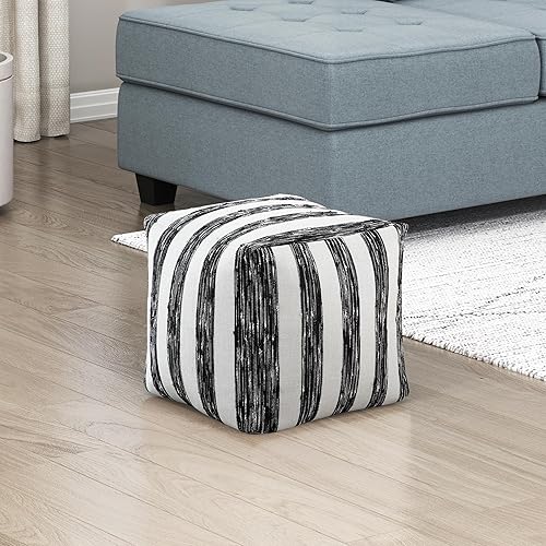 Miniatura 15 de Lexicon Puf otomano, reposapiés otomano cuadrado, puf de pana, taburetes pequeños para sofá con relleno para sala de estar/dormitorio, color blanco