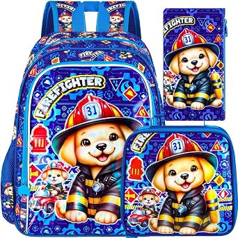 HPJGD 3PCS Boys Backpack, Water Resistant Kids Bookbag Set with Lunch Box, Cute School Bag for Preschool Toddler