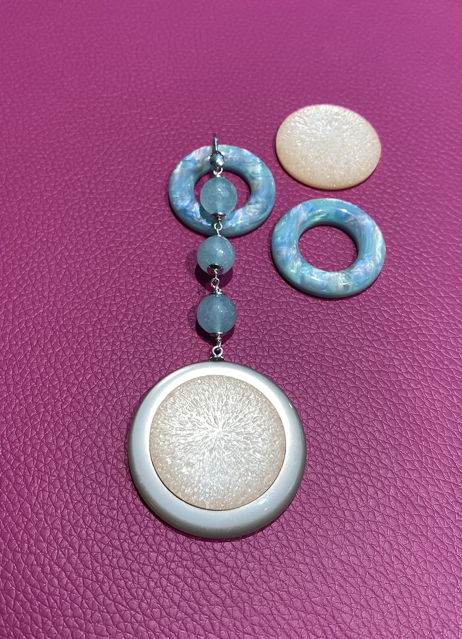 Orecchini pendenti argento sterling avventurina dischetti resina colorata intercambiabili moda mare