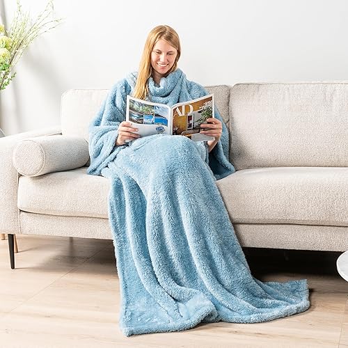 Miniatura 2 de PAVILIA Manta esponjosa con mangas para mujeres, hombres y adultos, manta de felpa suave y esponjosa, manta de dormir para acurrucarse con bolsillo