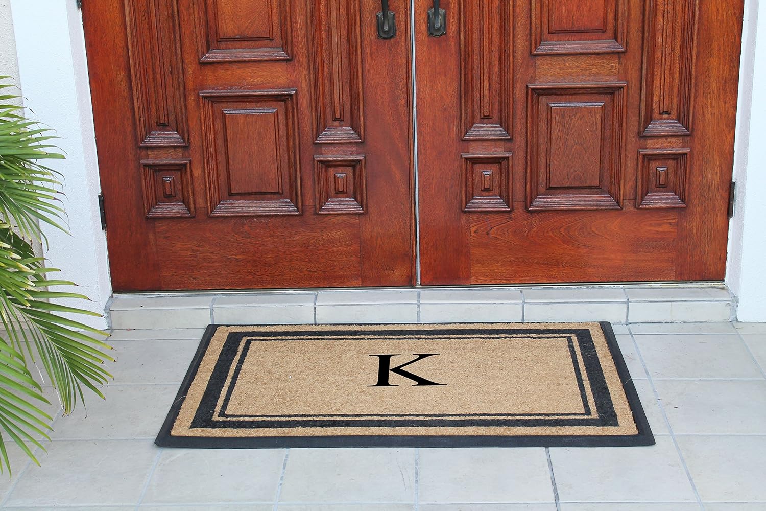 A1 Home Collections Natural Coir & Rubber Hand-Flocked Monogrammed Doormat - Heavy Duty Anti-Shedding Front Door Mat, Thick & Durable Entrance Mat - K, 30” x 48”