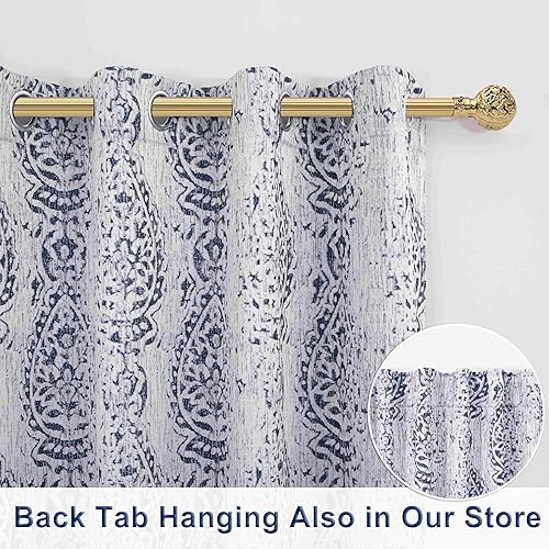 Miniatura 3 de Cortinas azul índigo de 96 pulgadas de largo para comedor, diseño floral de damasco envejecido, 50% bloqueo de luz, cortinas opacas impresas para