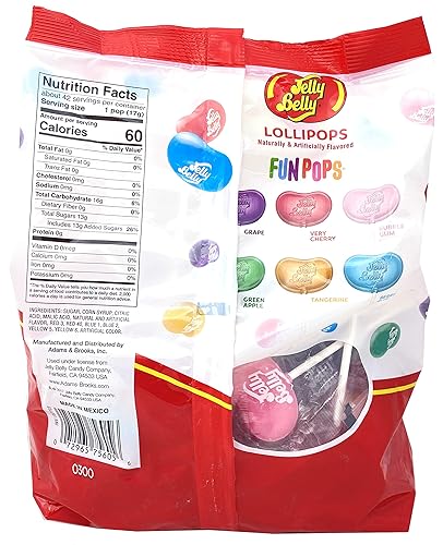 Miniatura 2 de Adams & Brooks Jelly Belly - Paletas de jalea para el vientre, 42 unidades, sabor clásico Jelly Belly, paletas envueltas individualmente, caramelo