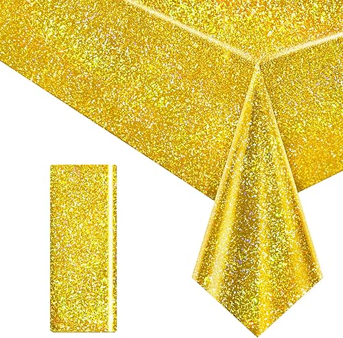 Miniatura 20 de 4 piezas de manteles holográficos láser morados iridiscentes brillantes, cubiertas de mesa de 40" x 108", manteles rectangulares desechables de