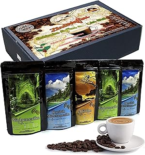 C&T Kaffee Geschenkset - 5 verschiedene Kaffees aus aller Welt - Ganze Bohnen - Single Origin Kaffee frisch geröstet im Trommelröstverfahren - Probierpaket & Geschenk für Männer und Frauen