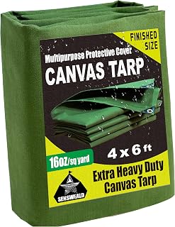 Small Canvas Tarp 4x6 Feet 16oz Water-Resistant Canvas Tarp with Grommets,Tear Resistant, Durable, Multipurpose Protective Green Cover