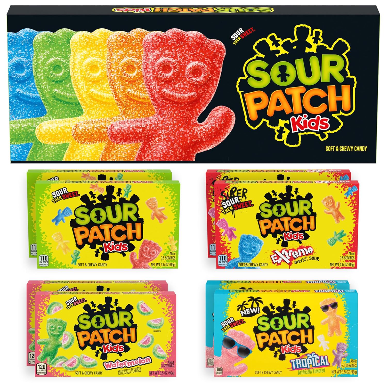 SOUR PATCH KIDS Soft & Chewy Candy Variety Pack Large Box, Bulk Candy, Mother's Day, 8-3.5 oz Boxes