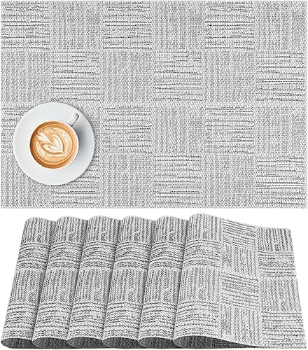 Miniatura 17 de Juego de 8 manteles individuales, resistentes al calor, antideslizantes, para mesa de comedor, lavables, duraderos, de vinilo de PVC, tejido (color