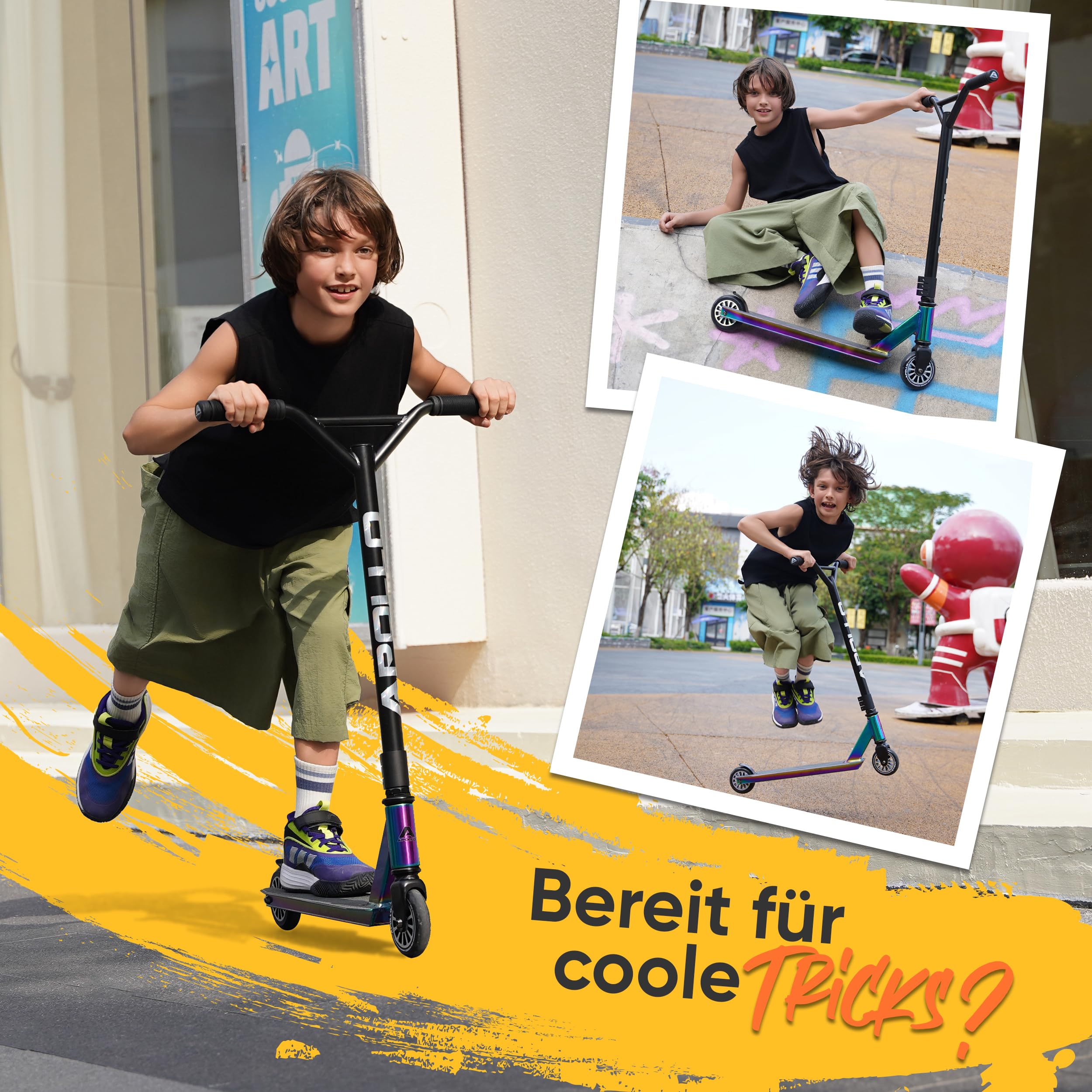 Apollo Stuntscooter Gravity - Fun-Kickscooter für Kinder und Teenager, Kinderroller, Trick Roller für Jungen und Mädchen ab 6 Jahren, Stunt Scooter auch für Beginner geeignet