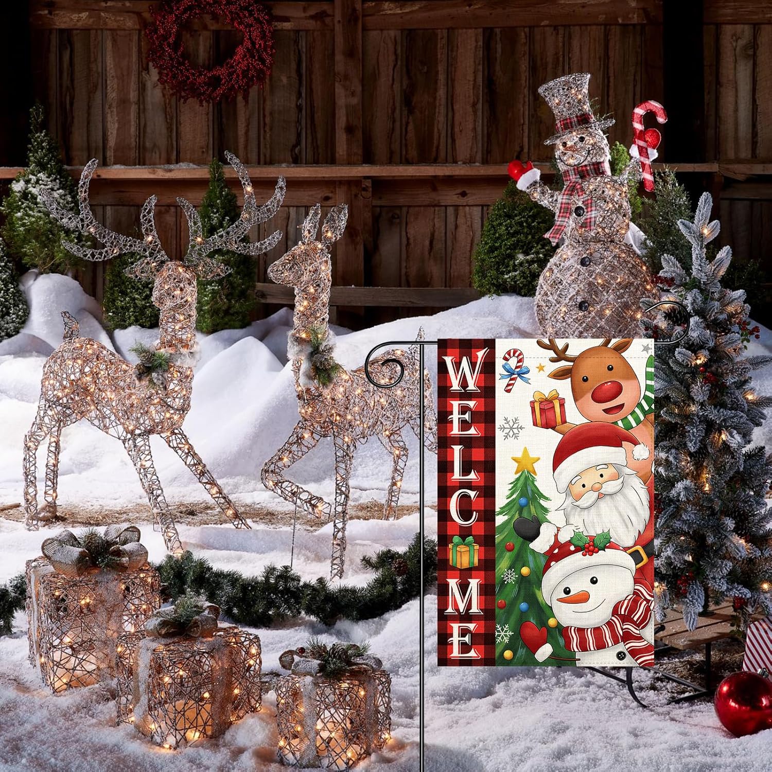 Welcome Christmas Garden Flag Santa Claus, snowman, reindeer12x18 Double Sided Vertical Outdoor Flag for Outside Xmas Farmhouse Flag Winter Holiday Yard Lawn Garden Banner (Welcome Christmas) - Image 7