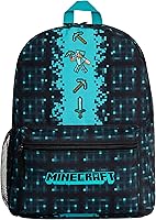 Official Minecraft Kids Backpack for Boys Teens - Adjustable Straps, Padded Back, Front Pocket Blue Daypack School Gym Gamer Gift