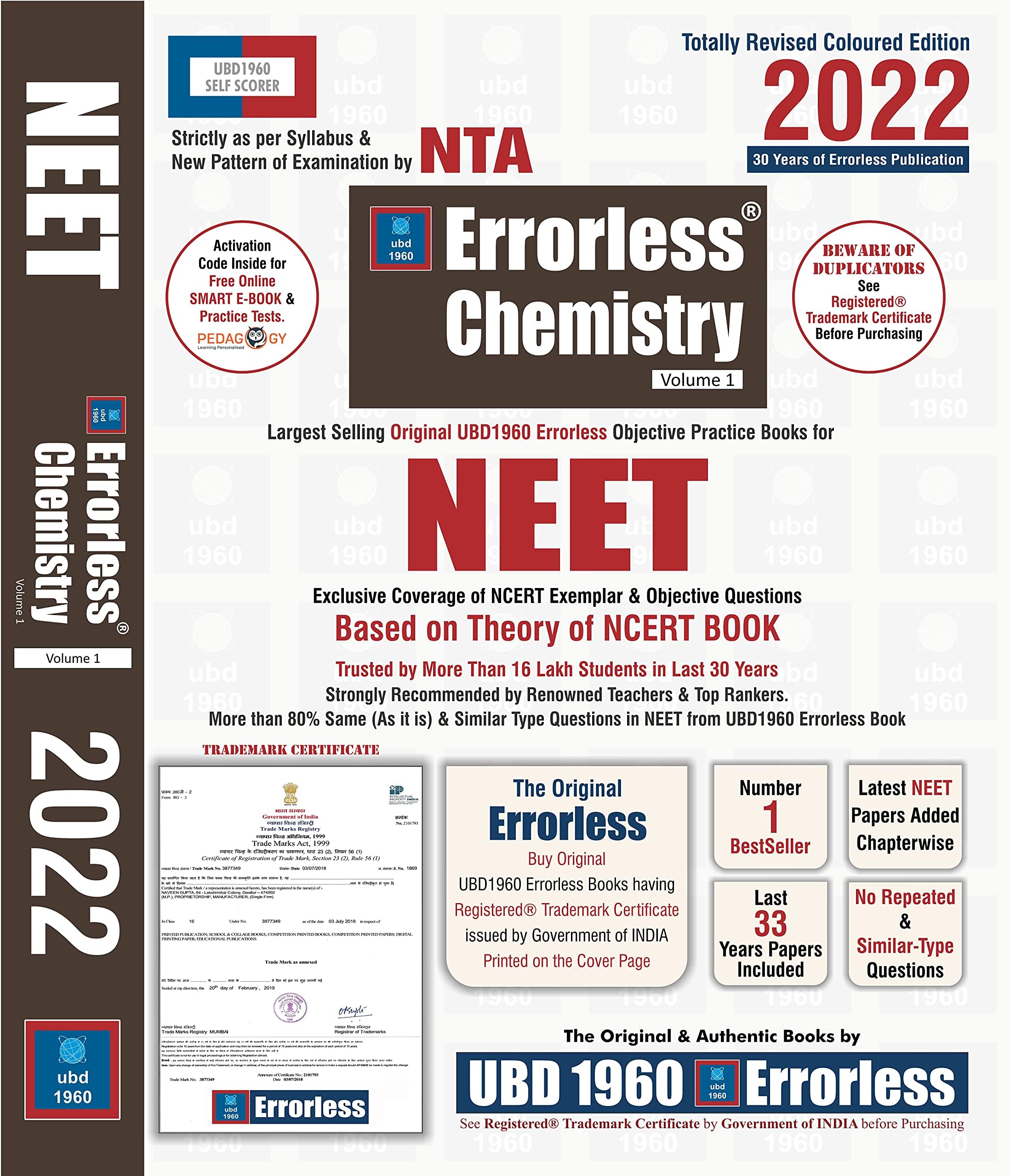 UBD1960 Errorless Chemistry for NEET as per New Pattern by NTA (Paperback+Free Smart E-book) Totally Revised New Edition 2022 (Set of 2 volumes) by Universal Book Depot 1960