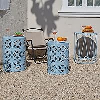 Vista 4 de Y&M Juego de 3 mesas auxiliares redondas de alta resistencia, mesa auxiliar, mesa auxiliar para uso multifuncional en interiores, taburete de jardín