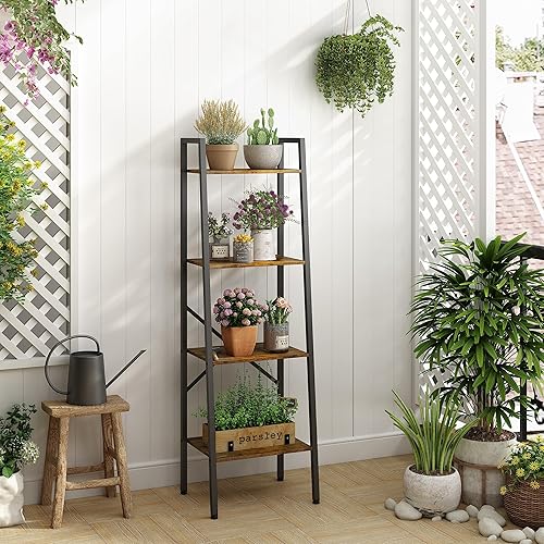 Miniatura 4 de Hoctieon - Estantería de escalera industrial de 4 niveles, estante de escalera estrecho, estantería alta de pie, estante de escalera abierta