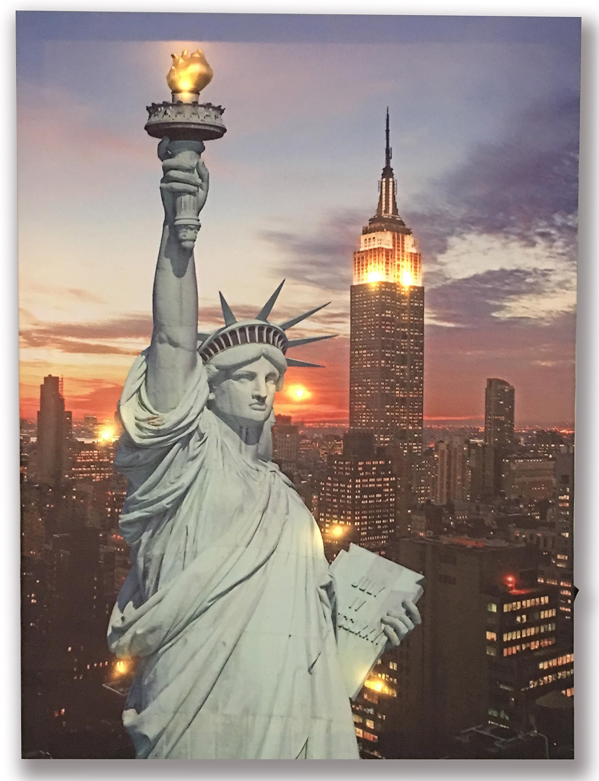 Hong Art- Lighted LED Wall Art The Statue of Liberty Framed Picture Lighted New York City Canvas Prints for Home Decoration-12x16 Inch HA-17-CP-053