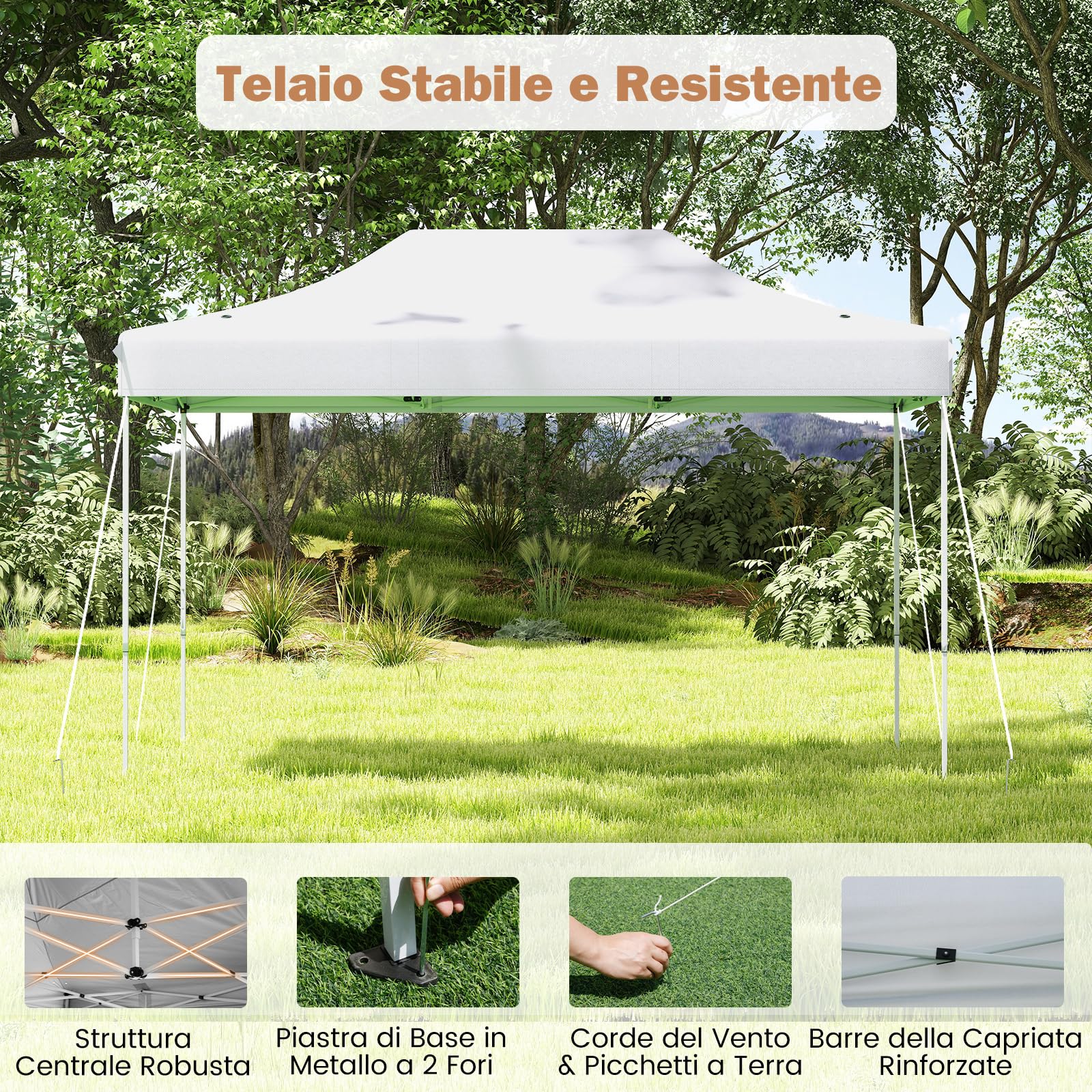 COSTWAY Gazebo Pop-up Pieghevole 3 x 4,5 m, Gazebo da Giardino Impermeabile Altezza Regolabile con Fori di Drenaggio, Tenda da Giardino Antivento con Borsa di Trasporto a Ruote (Bianco)