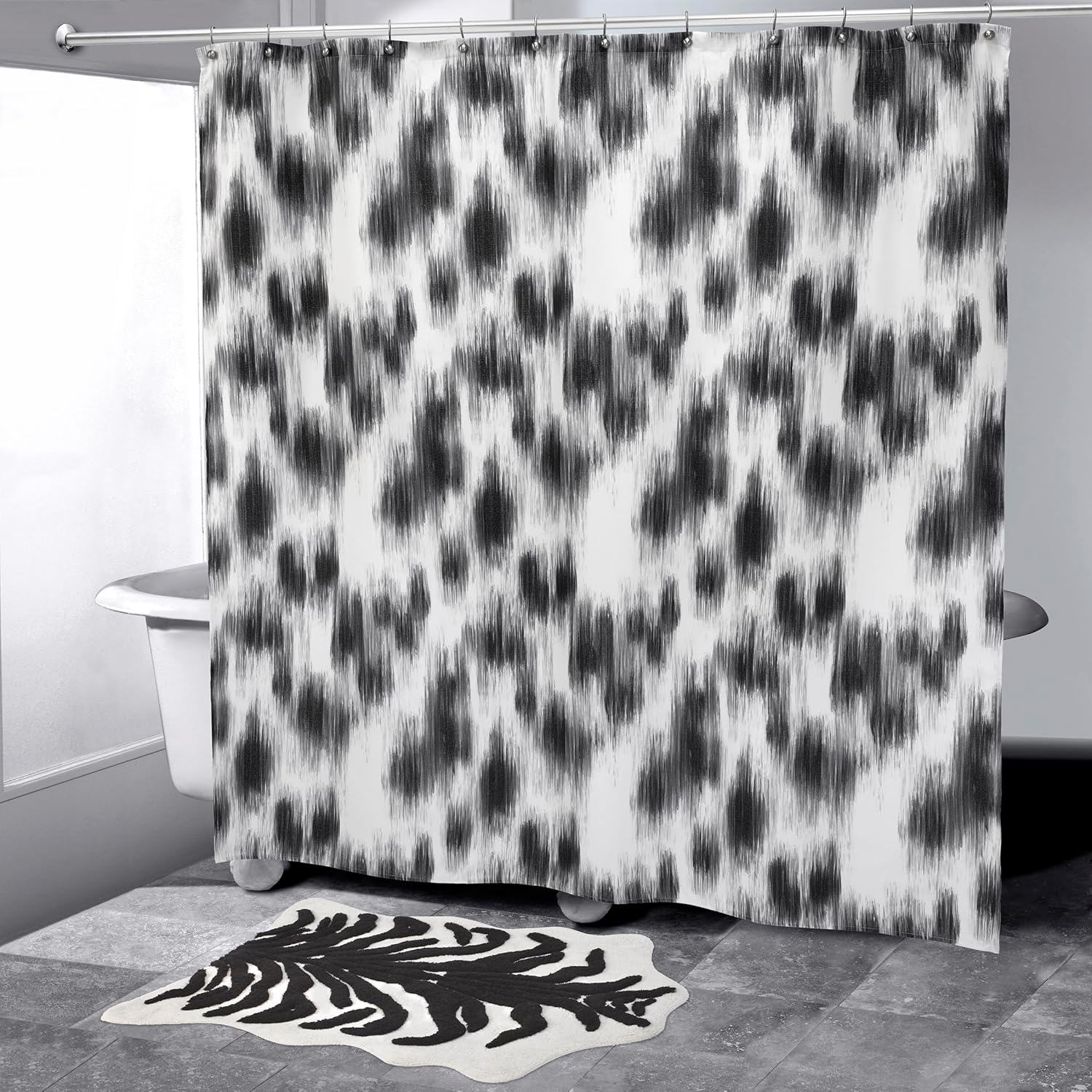 Nicole Miller - Shower Curtain, Animal Printed Bath Decor, Dorm Room Essentials (Sydney Black/White, 72")