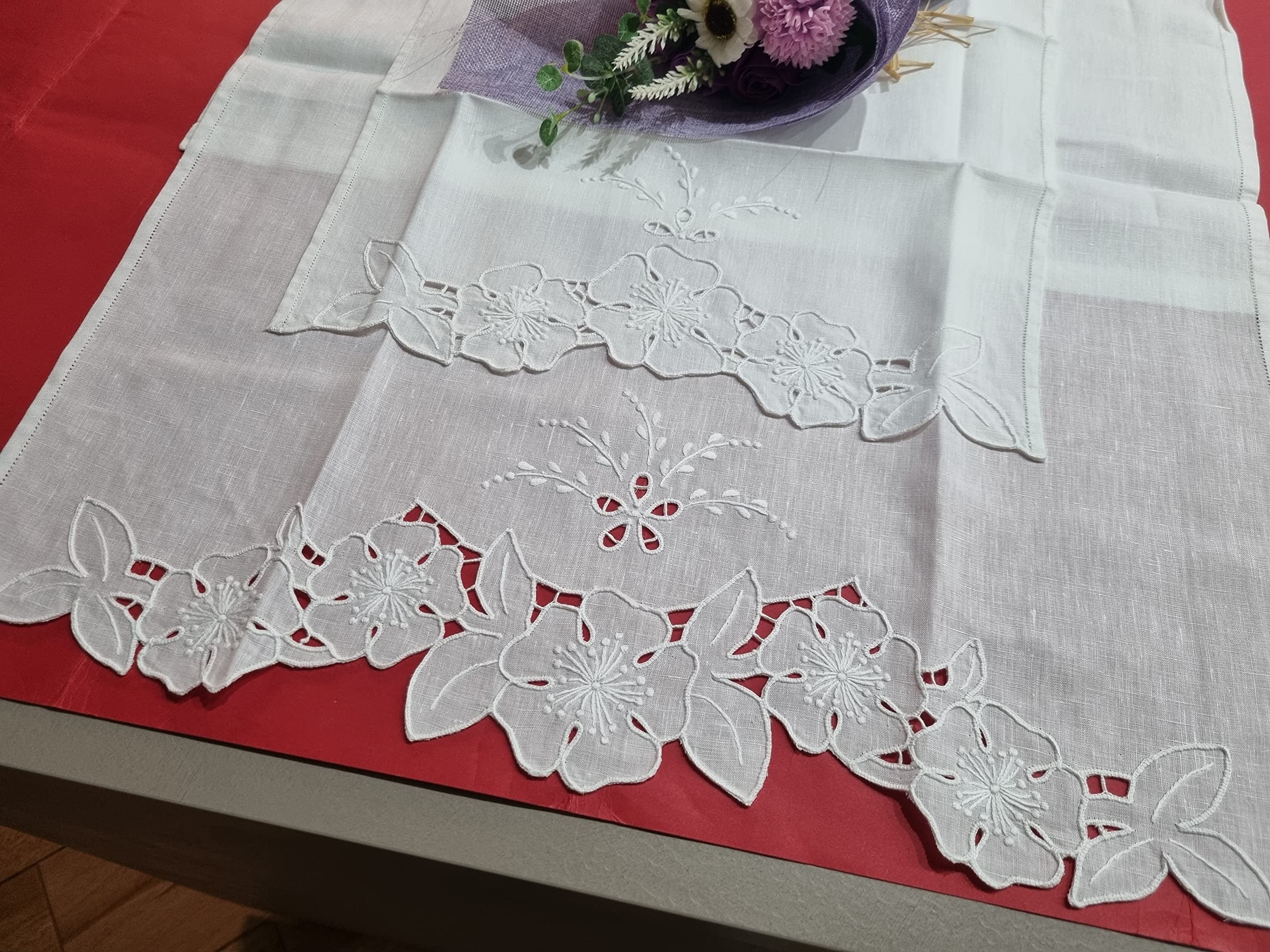 Elegantes Toallas 1+1 puro lino bordado Tallado y punto completo a mano