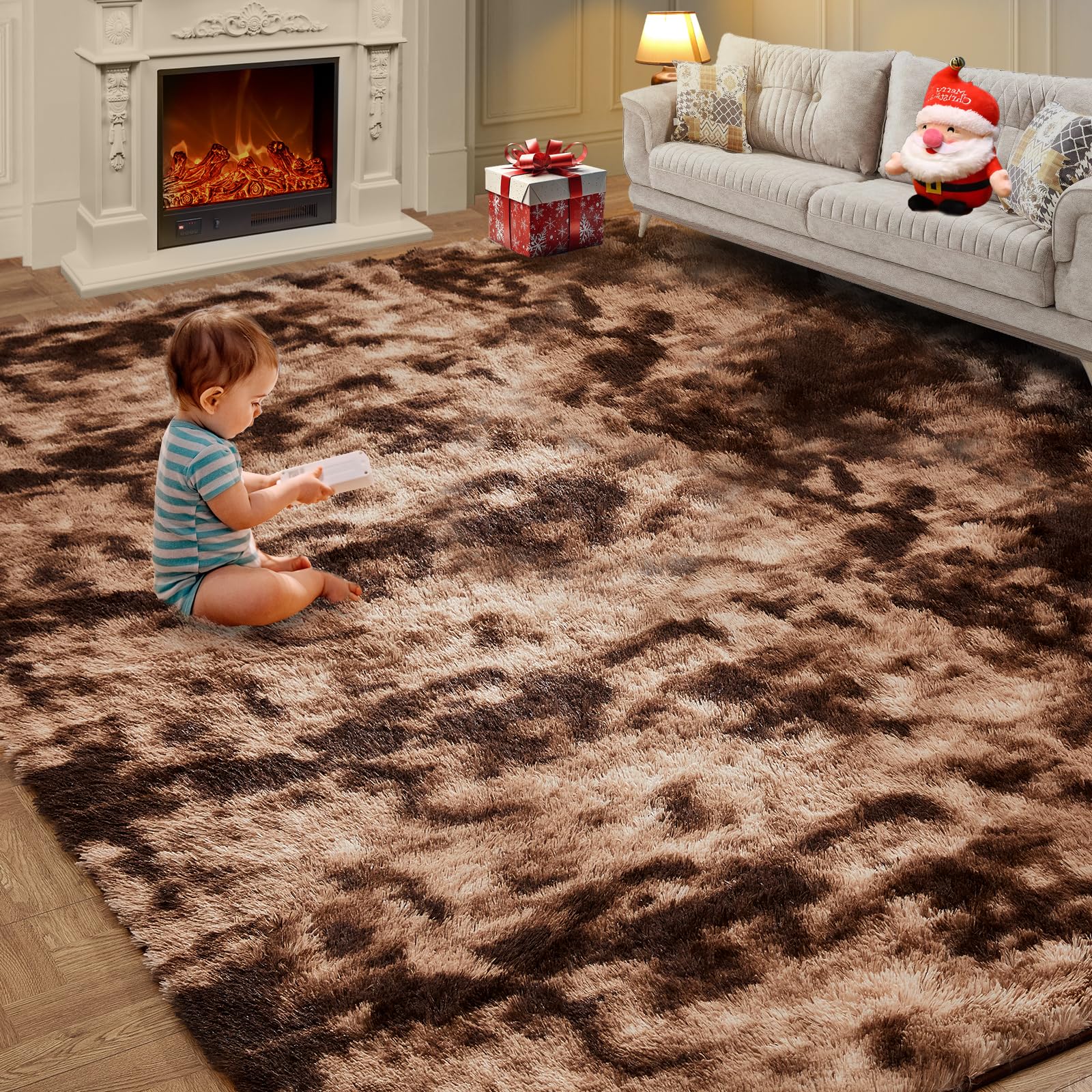 KNZE 8' x 10' Brown Modern Shag Area Rug - kids room decor | Mubboo