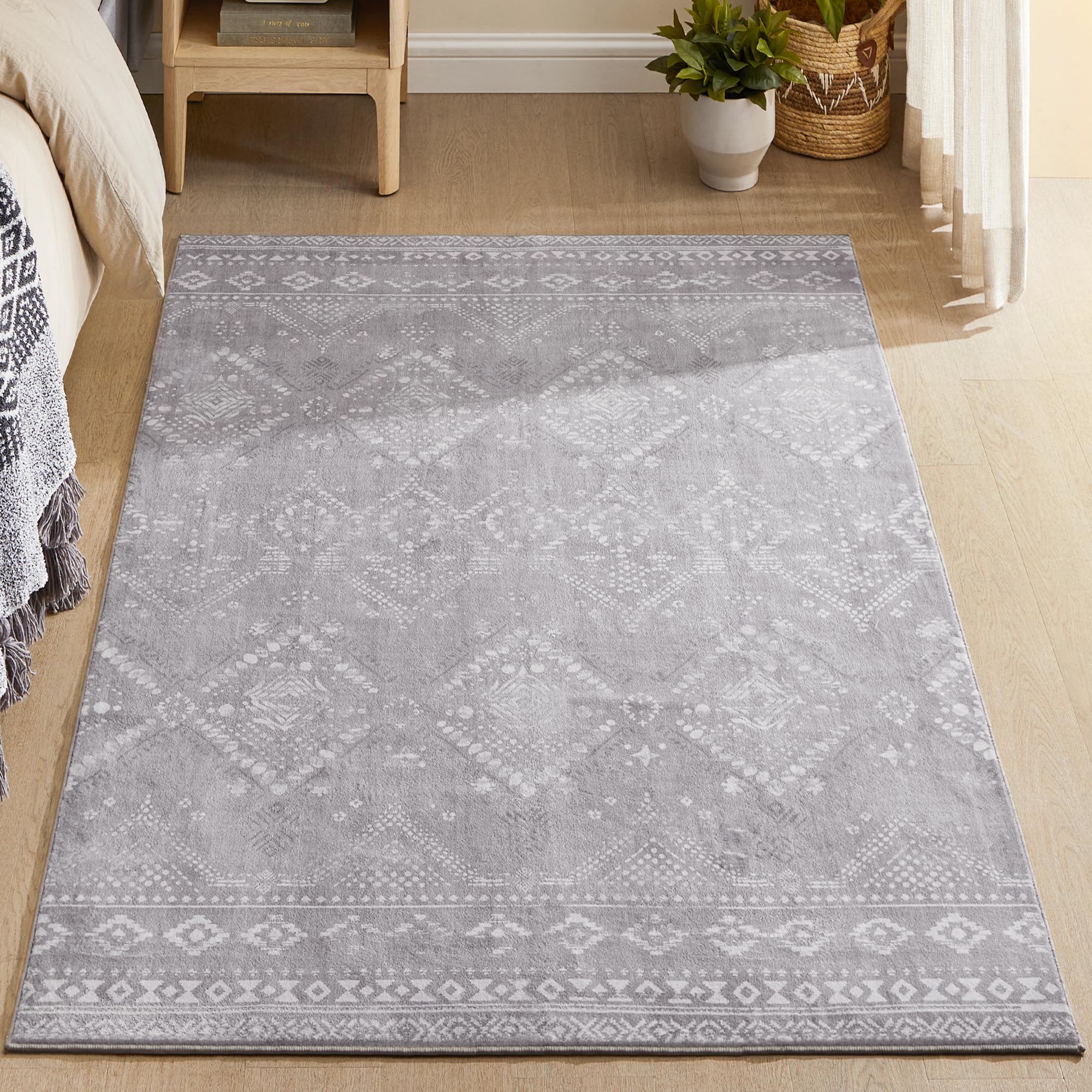 SONGMICS HOME Alfombra, 120 x 170 cm, Alfombra Antideslizante, Decoración del Hogar, para Salón, Dormitorio, Lavable a Máquina, Estilo Moderno, Gris Claro TAR027G01V1 OEKO-TEX STANDARD 100