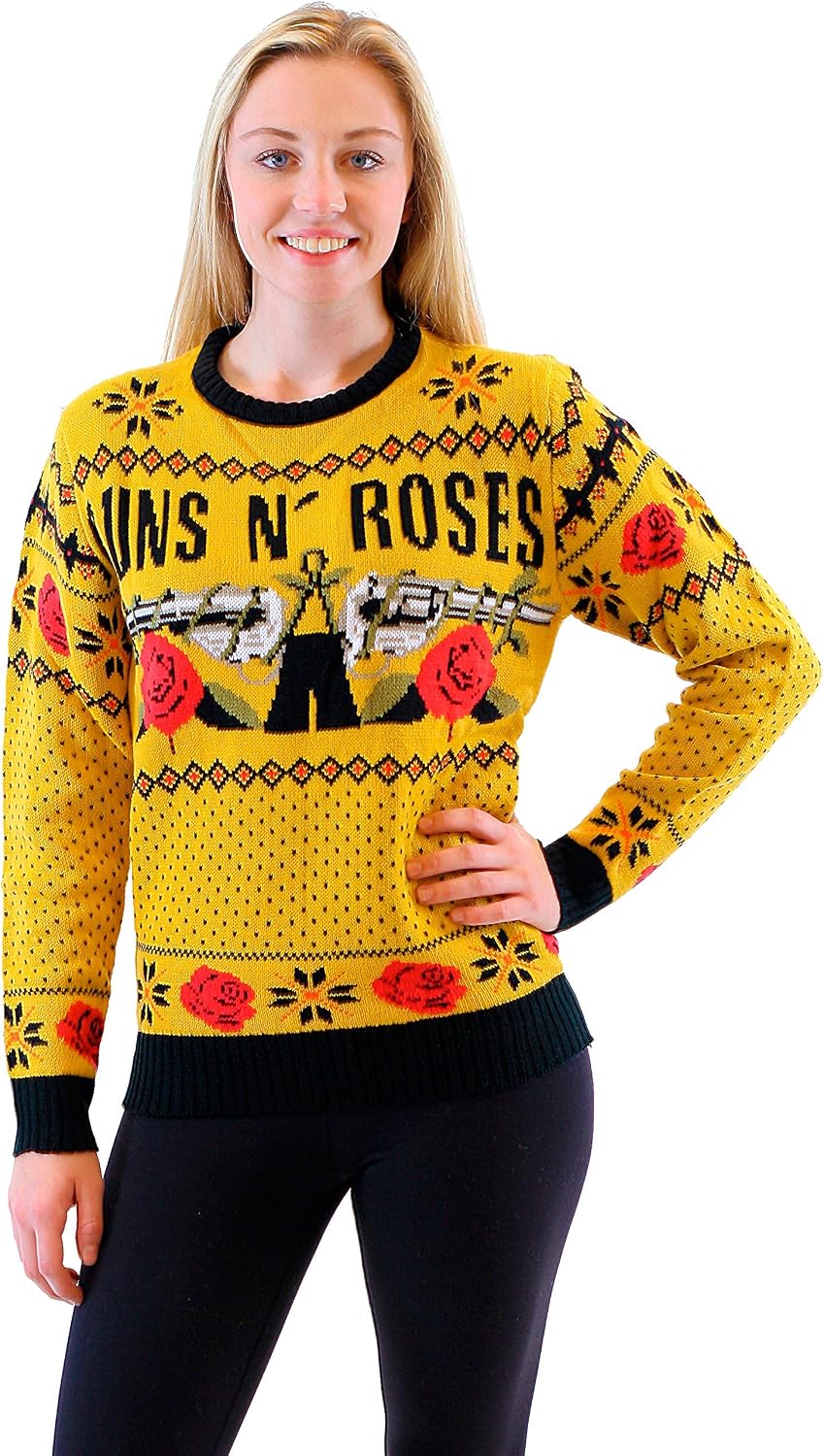 Guns N’ Roses Text and Logo Adult Mustard Ugly Christmas Sweater
