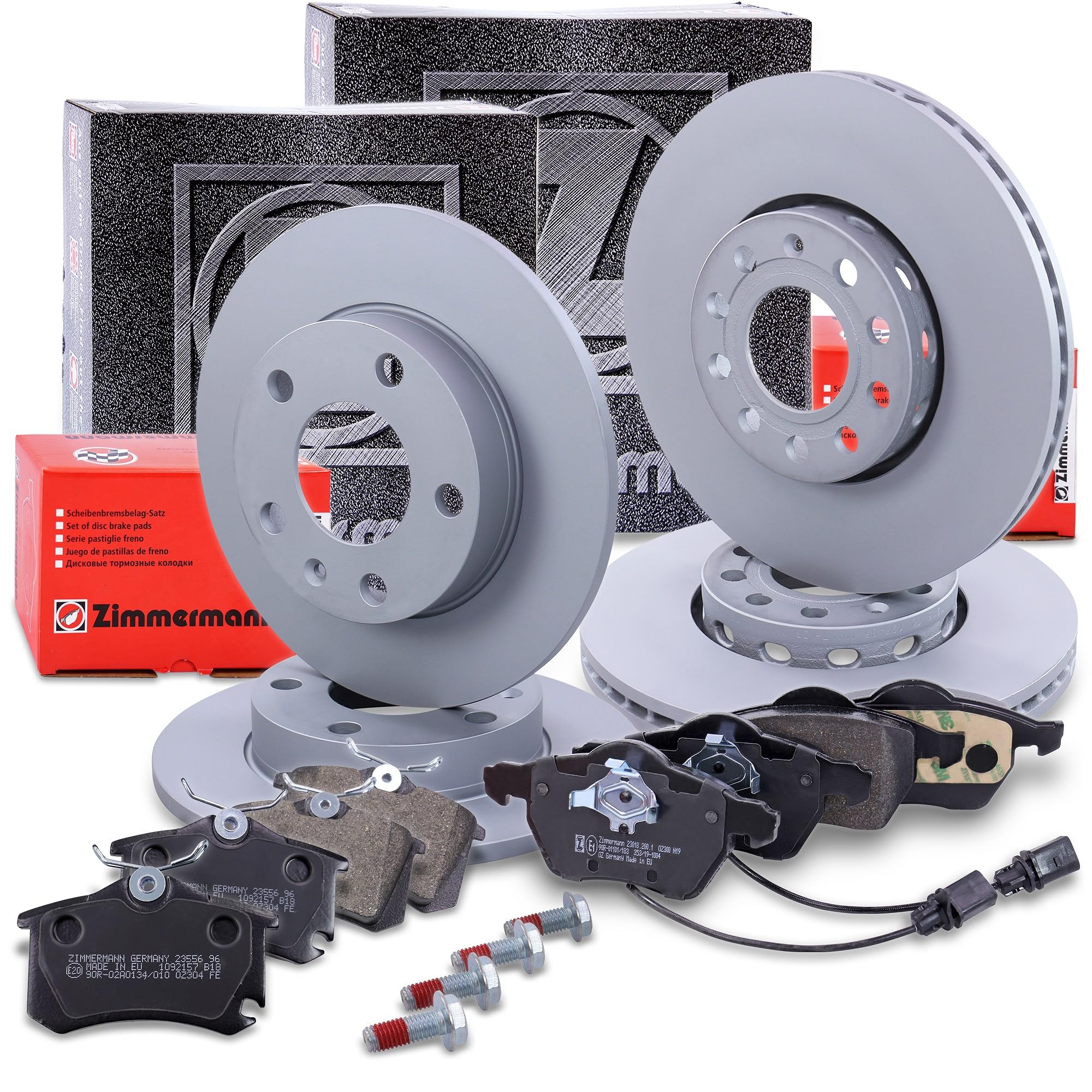 ZIMMERMANN Set freni incl dischi freno anteriori ventilati Ø288 mm + posteriori pieni Ø245 mm e pastiglie freno anteriori e posteriori Compatibile con AUDI A4 B6 (8E2) (8E5), A4 B7 Avant (8ED)