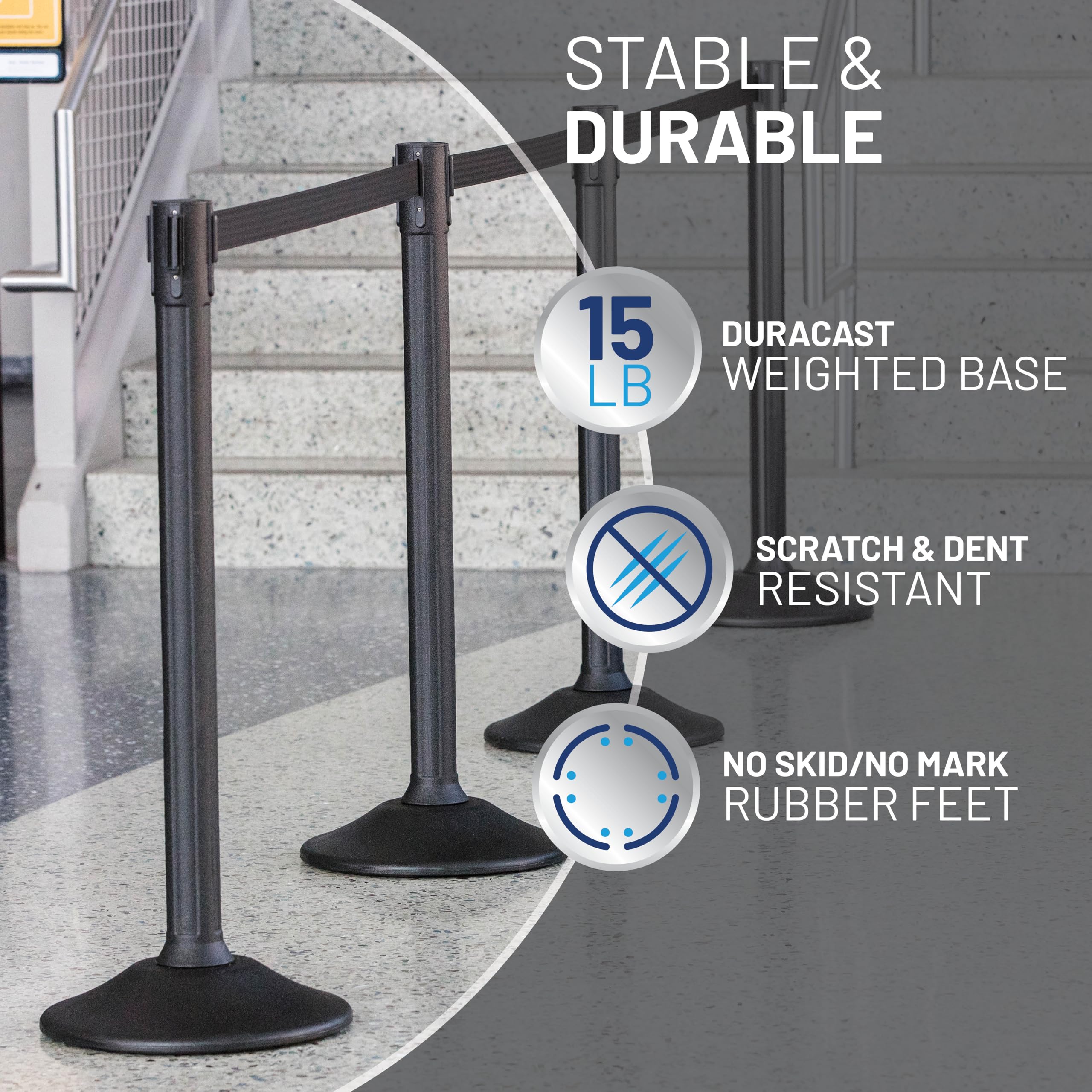 US Weight Sentry Stanchion con cinturón retráctil de 6.5 pies (Chevron colores de seguridad) – Fácil de conectar montaje no requiere herramientas (paquete de 2)