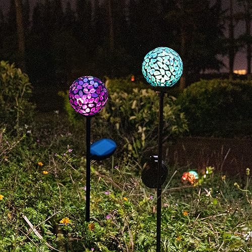 Miniatura 2 de VCUTEKA Luces solares decorativas para jardín al aire libre, luz solar de mosaico, impermeable, luz LED de estaca para paisaje, patio, terraza,