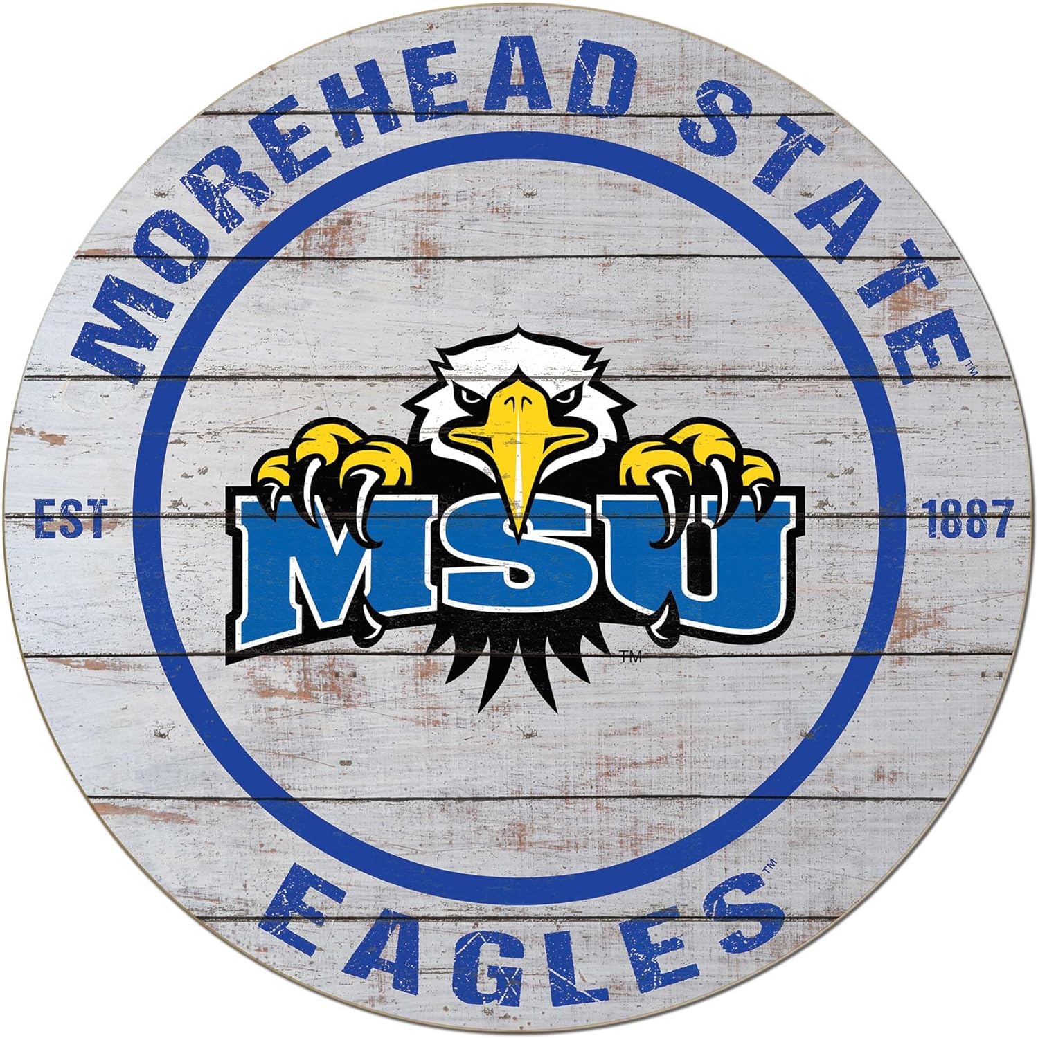 KH Sports Fan Morehead State Eagles Weathered Circle Sign, 20x20 Inches, Eagles Decor for Dorm Room, Fan Cave, Living Room; Display Your Team Spirit with This Morehead State Eagles Wall Art