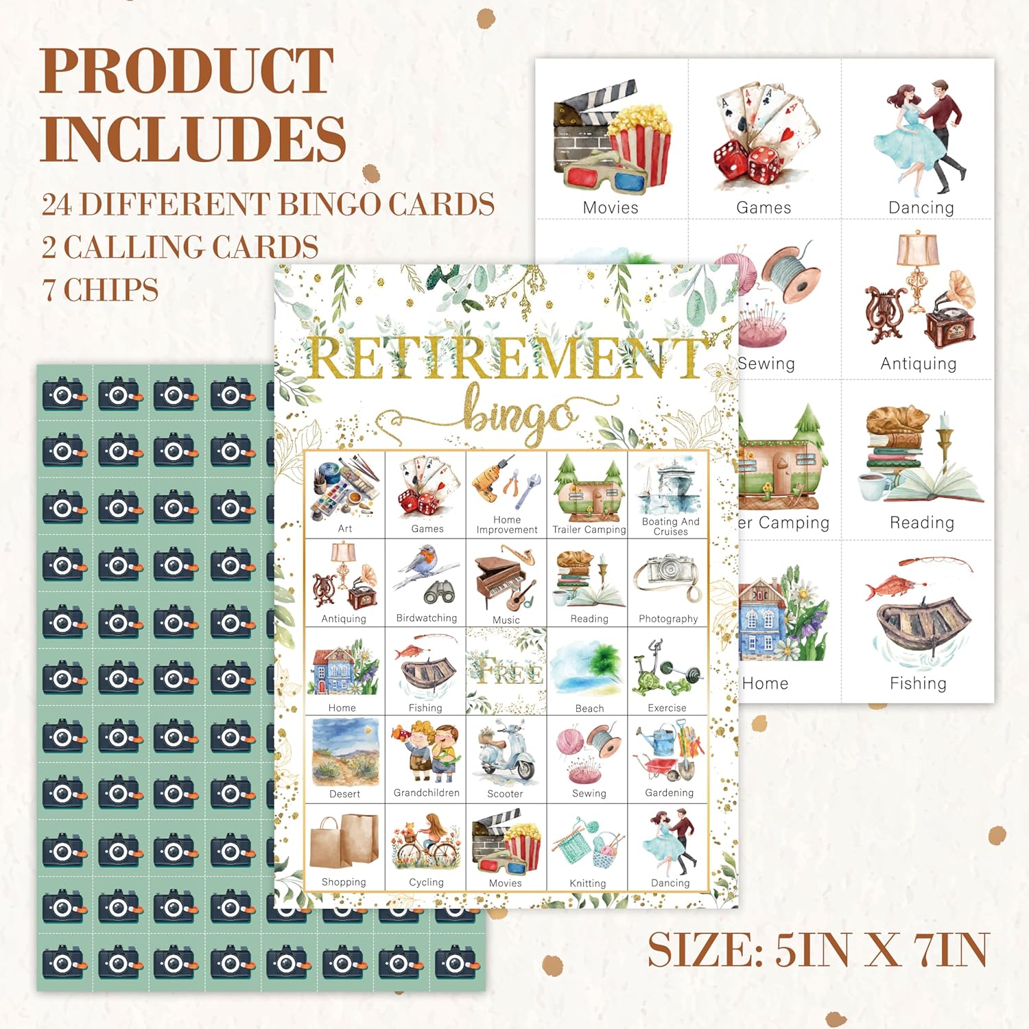 Retirement Bingo Game, Greenery Bingo Cards Set, Retirement Party Bingo Supplies for Adults, Family Friend Office Activities Favors Decorations for 24 Player, 01